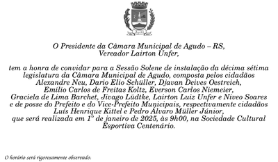 Câmara Municipal dará posse a Vereadores, Prefeito e Vice-Prefeito em Sessão Solene